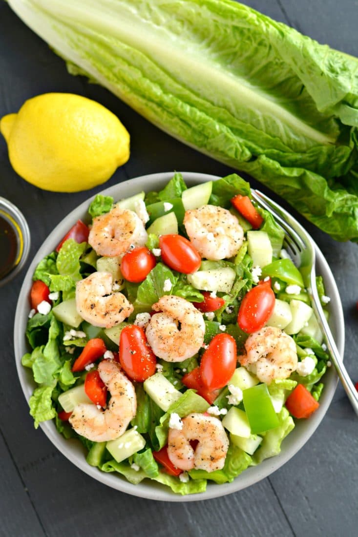 Greek Shrimp Salad GF, Low Cal, Paleo - Skinny Fitalicious