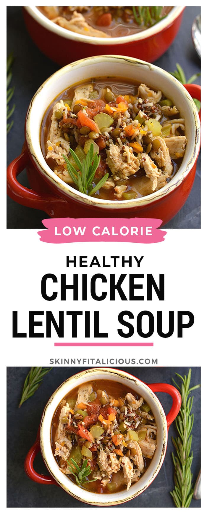 Chicken Lentil Soup is a wholesome, comforting and nutritious bowl of vegetables, rice and lentils. A delicious bowl of warmth for a cold day! Gluten Free + Low Calorie
