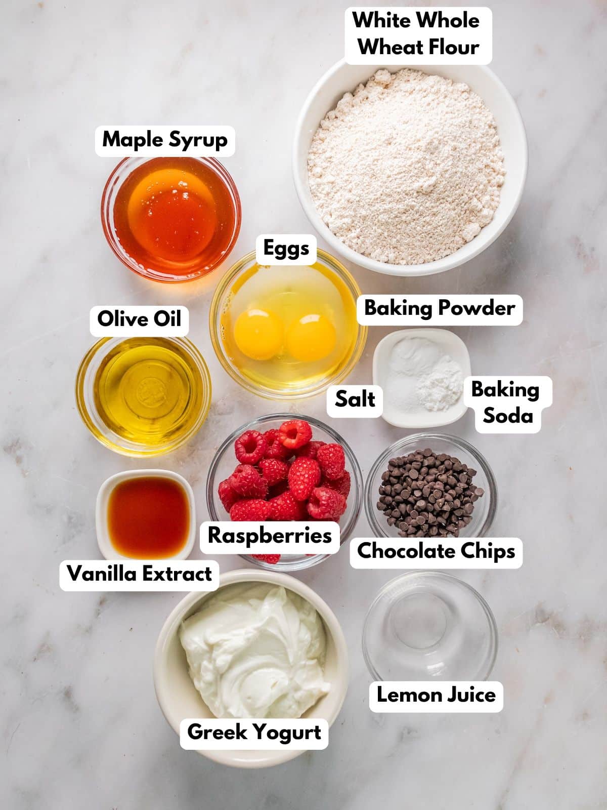 Ingredients to make these muffins on a table.