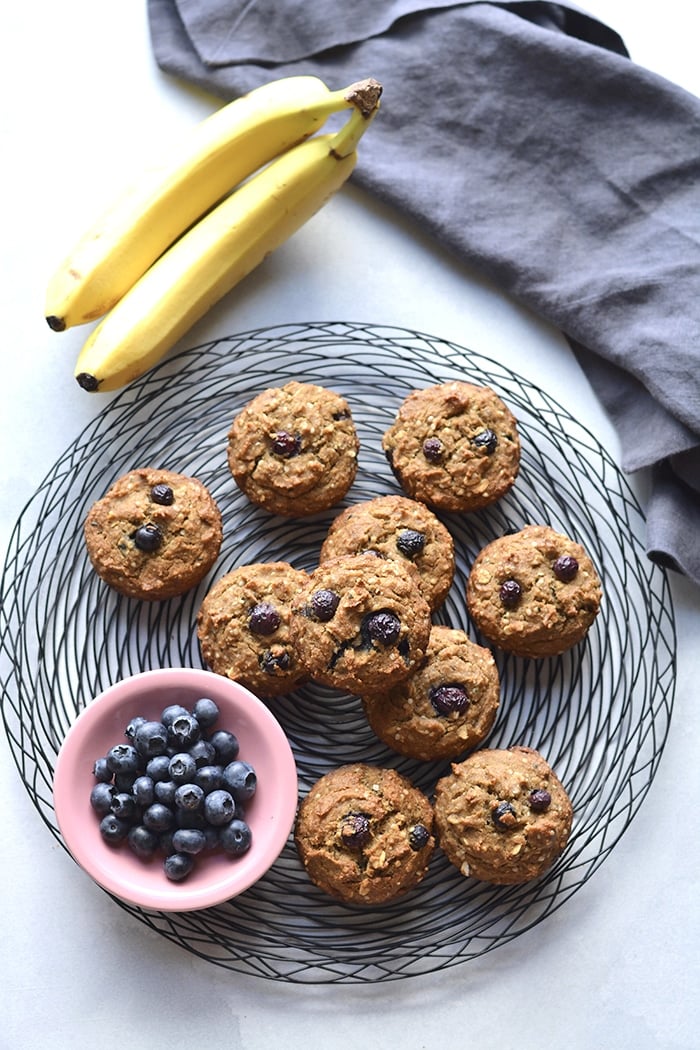These Blueberry Hemp Flaxseed Muffins make a delicious low sugar, gluten free and low calorie treat! A lighter muffin made with whole grains, flax, hemp hearts with fresh blueberries. Start your day with this muffin recipe or take them with you for a sweet treat on the go. Gluten Free + Low Calorie