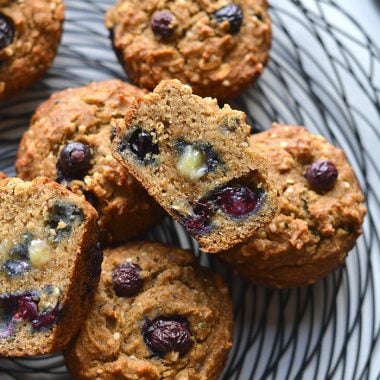 These Blueberry Hemp Flaxseed Muffins make a delicious low sugar, gluten free and low calorie treat! A lighter muffin made with whole grains, flax, hemp hearts with fresh blueberries. Start your day with this muffin recipe or take them with you for a sweet treat on the go. Gluten Free + Low Calorie