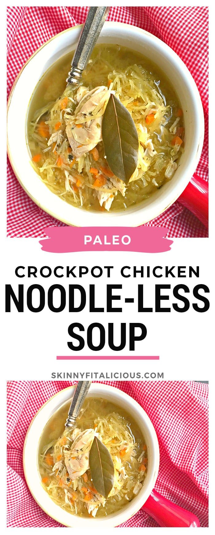 A Paleo twist on classic chicken noodle soup, this low carb Chicken Noodle-less Soup is packed with wholesome & comforting ingredients! Gluten Free + Paleo + Low Calorie