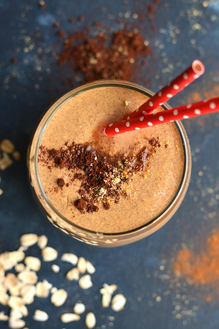 Pumpkin Gingerbread Smoothie! An overnight smoothie filled with antioxidants, probiotics & protein. An energizing way to start the day! Blend the night before & eat the next morning. Gluten Free + Low Calorie