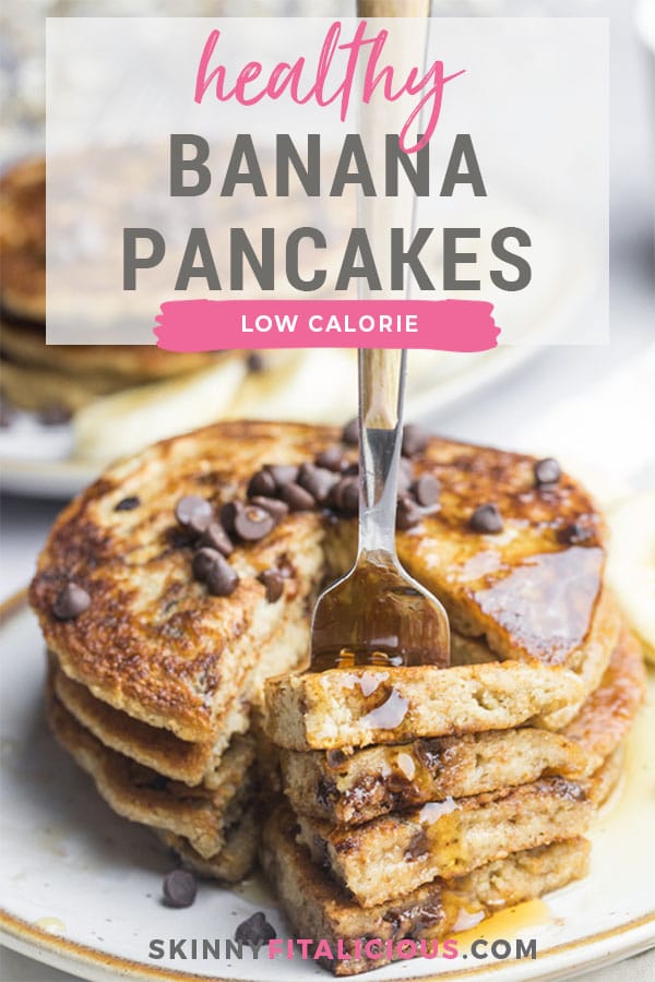Mint Banana Chocolate Chip Pancakes are egg free, low calorie and high fiber! Made with gluten free ingredients and no added sugar. Perfect for breakfast, brunch or a treat!
