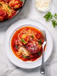 Healthy Turkey Veggie Meatballs with Spaghetti Squash is a lighter alternative to traditional spaghetti meatballs!