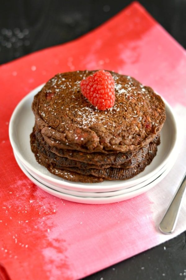 Raspberry Chocoholic Buckwheat Pancakes {Vegan, GF, Low Cal} Skinny