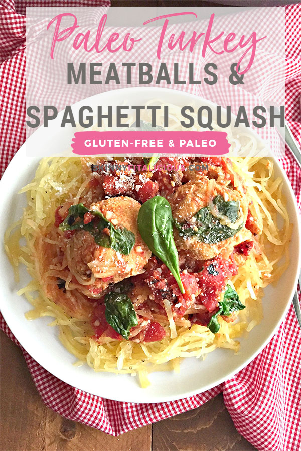 Turkey Veggie Meatballs With Spaghetti Squash packed with carrots, zucchini & onion and paired with spaghetti squash pasta making it paleo and gluten-free. A healthier and lighter alternative to pasta! Paleo + Gluten Free + Low Calorie