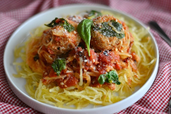 Turkey Veggie Meatball Spaghetti Squash