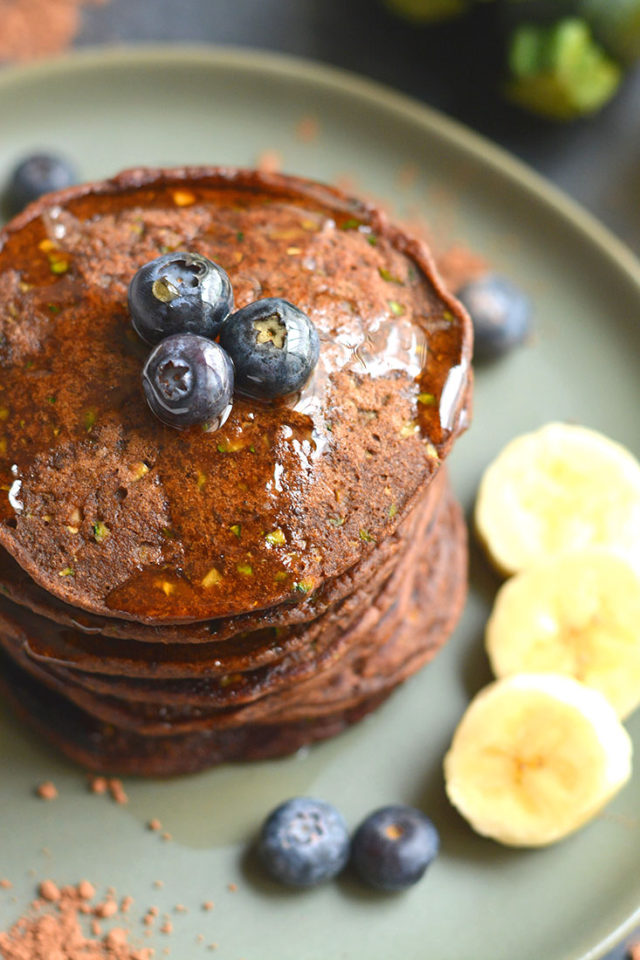 Zucchini Cocoa Pancakes {GF, Low Cal, Vegan} Skinny Fitalicious®