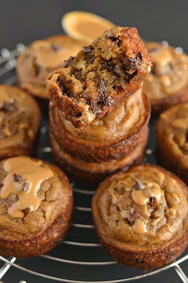 Flourless Peanut Butter Chocolate Chip Blender Muffins made with 8 every day ingredients. This soon to be favorite recipe's a quick mix in the blender for the easiest baking of your life! Paleo + Gluten Free + Low Calorie