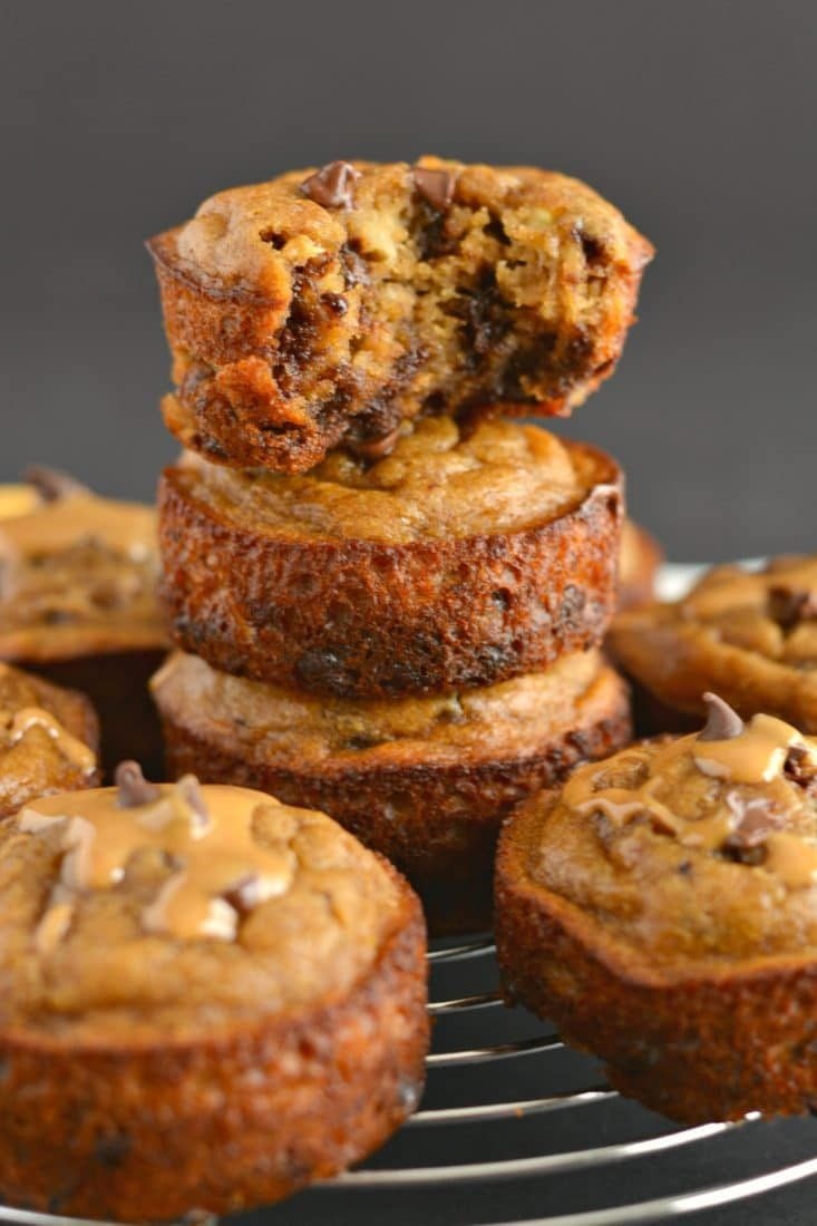 Flourless Peanut Butter Chocolate Chip Blender Muffins made with 8 every day ingredients. This soon to be favorite recipe's a quick mix in the blender for the easiest baking of your life! Paleo + Gluten Free + Low Calorie