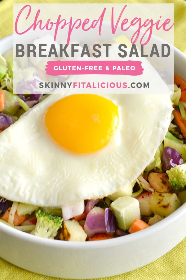 Salad for breakfast! Turn over a new leaf and start your day with a bowl of energizing produce. Add eggs for protein and you have yourself a delicious & easy summer meal that can be for breakfast, lunch or dinner. Gluten Free + Paleo + Low Calorie