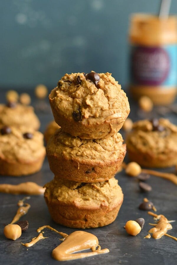 These Flourless Chocolate Chip Chickpea Muffins are easy to make for a healthy breakfast or snack! Lightly sweetened, high in protein, healthy fat and a good source of fiber and iron. Soft, fluffy and truly addicting. Gluten Free + Low Calorie
