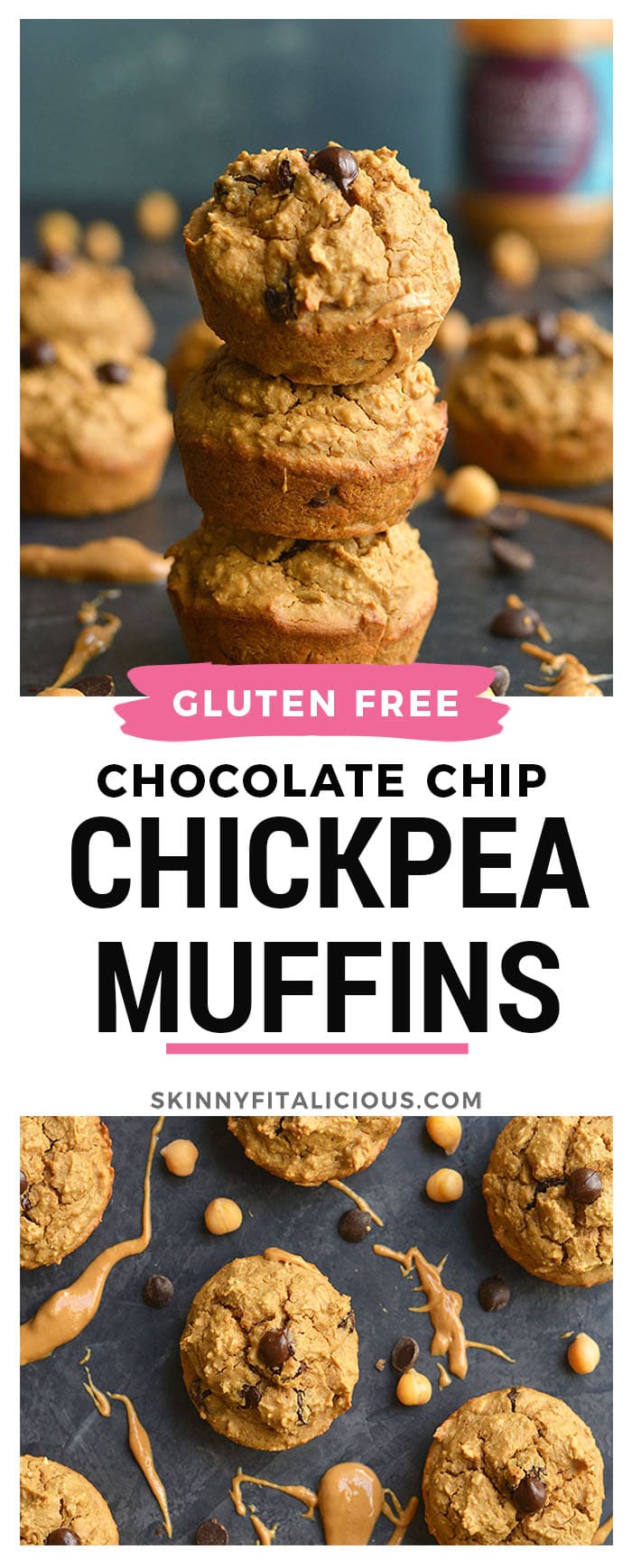 These Flourless Chocolate Chip Chickpea Muffins are easy to make for a healthy breakfast or snack! Lightly sweetened, high in protein, healthy fat and a good source of fiber and iron. Soft, fluffy and truly addicting. Gluten Free + Low Calorie