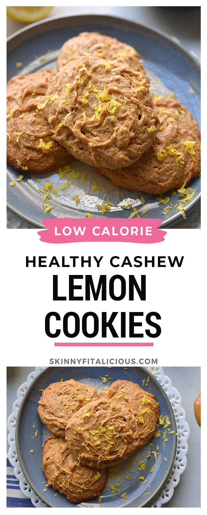 Healthy Lemon Cashew Cookies made grain free with 5 ingredients. These healthy cookies are lower in calories and lower in sugar.