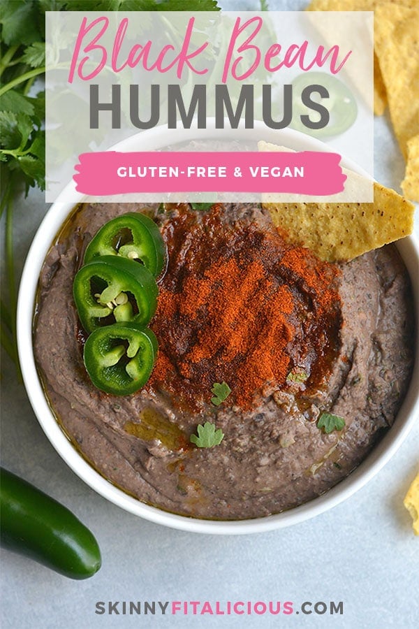 Spicy Black Bean Hummus Without Tahini lightened up by omitting the traditional ingredient without sacrificing taste. Pair with veggies & crackers for a healthy snack or spread on sandwich for extra protein & spice! Gluten Free + Vegan + Low Calorie