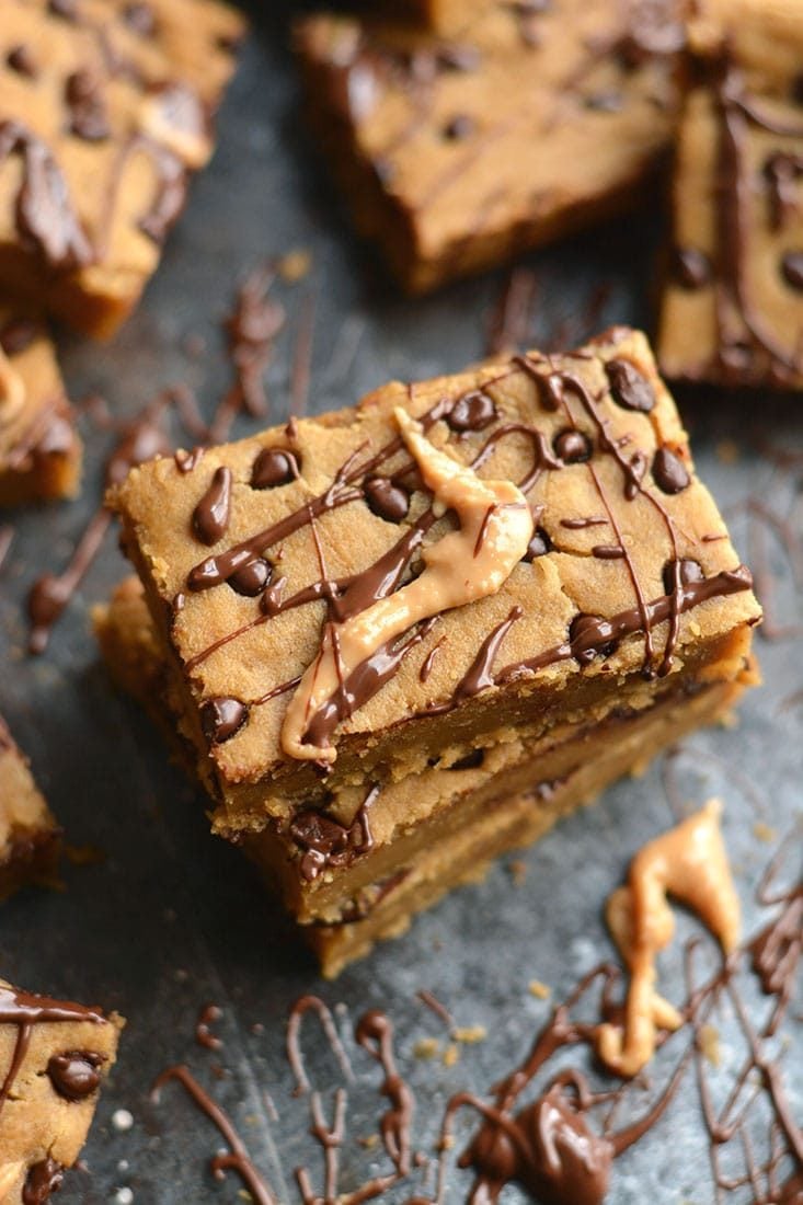 Vegan Chocolate Chip Chickpea Blondies! Sink your teeth into these good for you, decadent, gooey, protein packed, chocolatey treats. Vegan + Gluten Free + Low Calorie