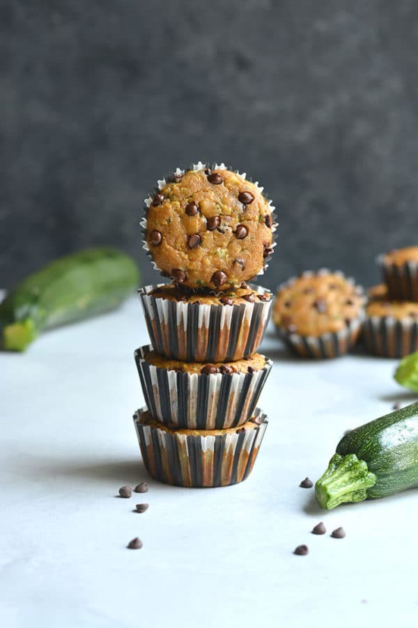 Healthier Chocolate Chip Zucchini Muffins {GF, Low Cal} Skinny