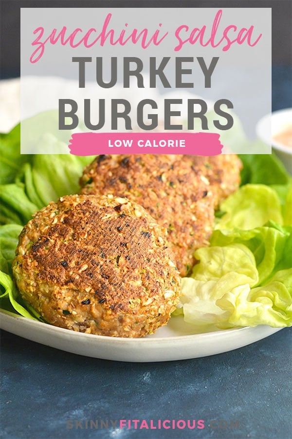 Zucchini Salsa Turkey Burgers! A fusion of salsa and zucchini flavors packed into a grilled turkey burger. Topped with a 2-ingredient salsa Greek yogurt dressing to make a flavorful veggie packed burgers that's unbelievably good. Gluten Free + Low Calorie