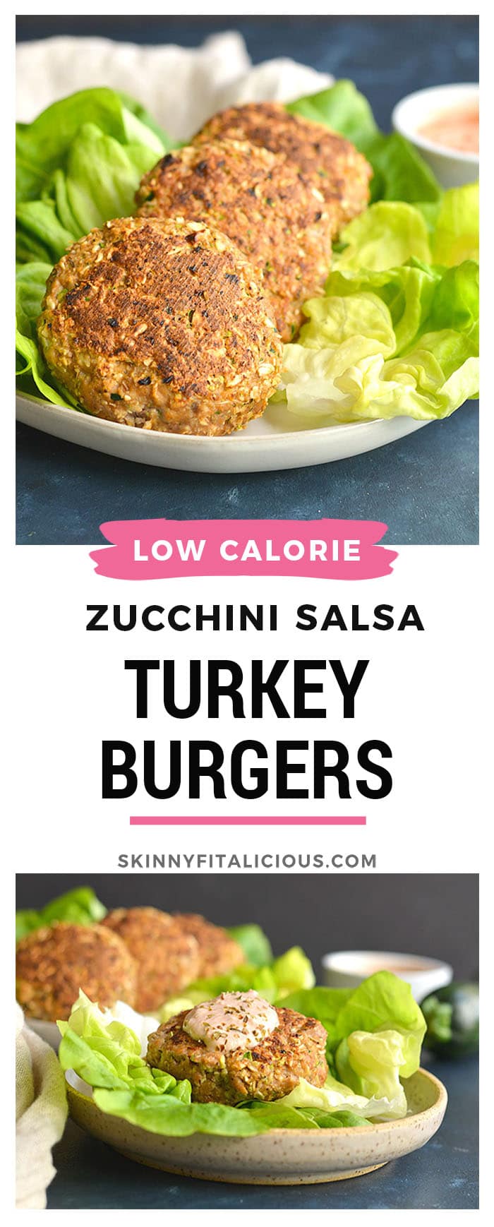 Zucchini Salsa Turkey Burgers! A fusion of salsa and zucchini flavors packed into a grilled turkey burger. Topped with a 2-ingredient salsa Greek yogurt dressing to make a flavorful veggie packed burgers that's unbelievably good. Gluten Free + Low Calorie