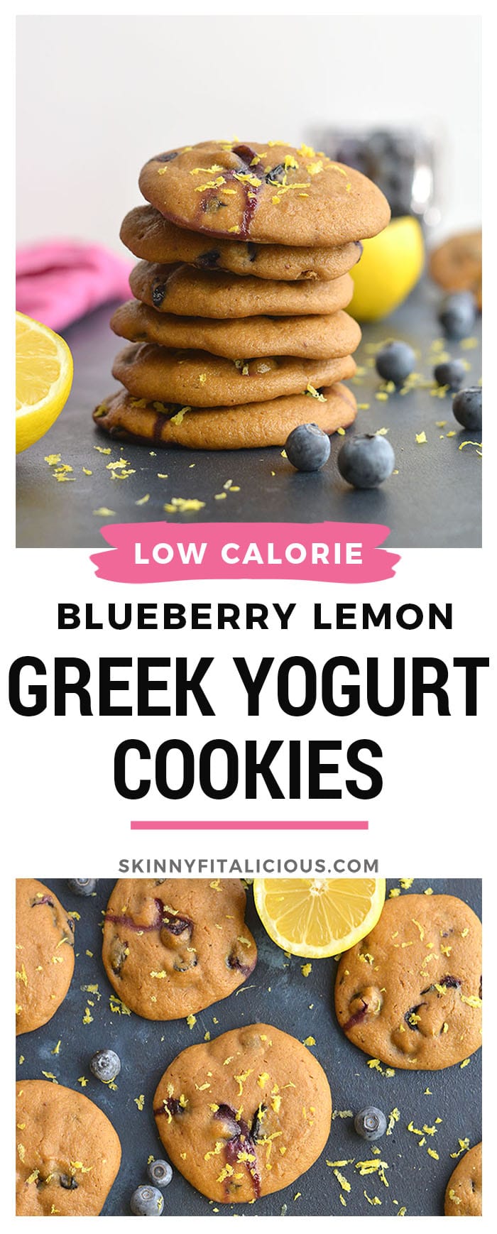 Blueberry Lemon Yogurt Breakfast Cookies! Bursting with blueberries and infused with lemon flavor, these creamy oat cookies make a great breakfast treat or anytime snack. Lower in carbs and only 67 calories each. Gluten Free + Low Calorie