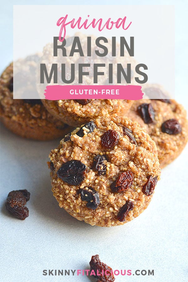 Quinoa Raisin Muffins! Dairy-free with no refined sugar added and only 100 calories. A delicious low calorie treat, higher in protein. A great lunchbox snack! Gluten Free + Low Calorie