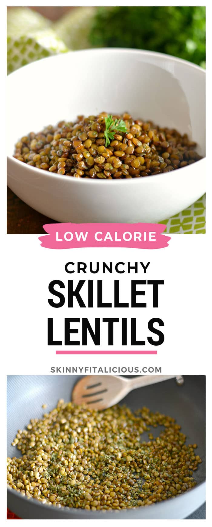 Toasted Skillet Popped Lentils seasoned with parsley and cayenne pepper. These nutty lentils make a delicious, low calorie under 20 minute meal. If you love popcorn you will love these! Gluten Free + Vegan + Low Calorie