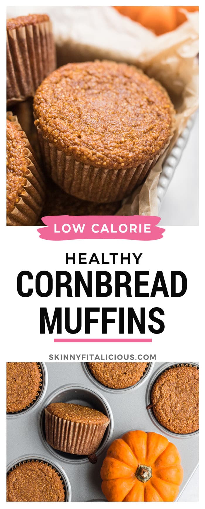 Healthy Pumpkin Cornbread Muffins made low calorie, gluten free and vegan with less sugar. Pumpkin makes this healthy cornbread recipe lighter, more nutritious and flavorful! 