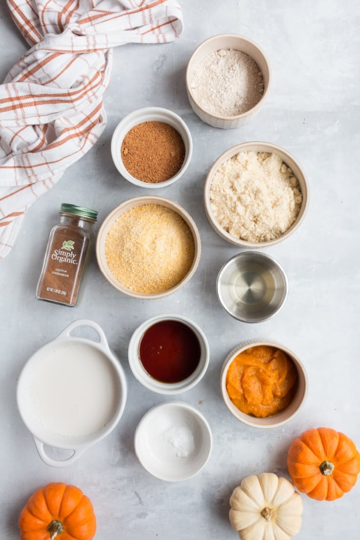 ingredients to make healthy pumpkin cornbread muffins