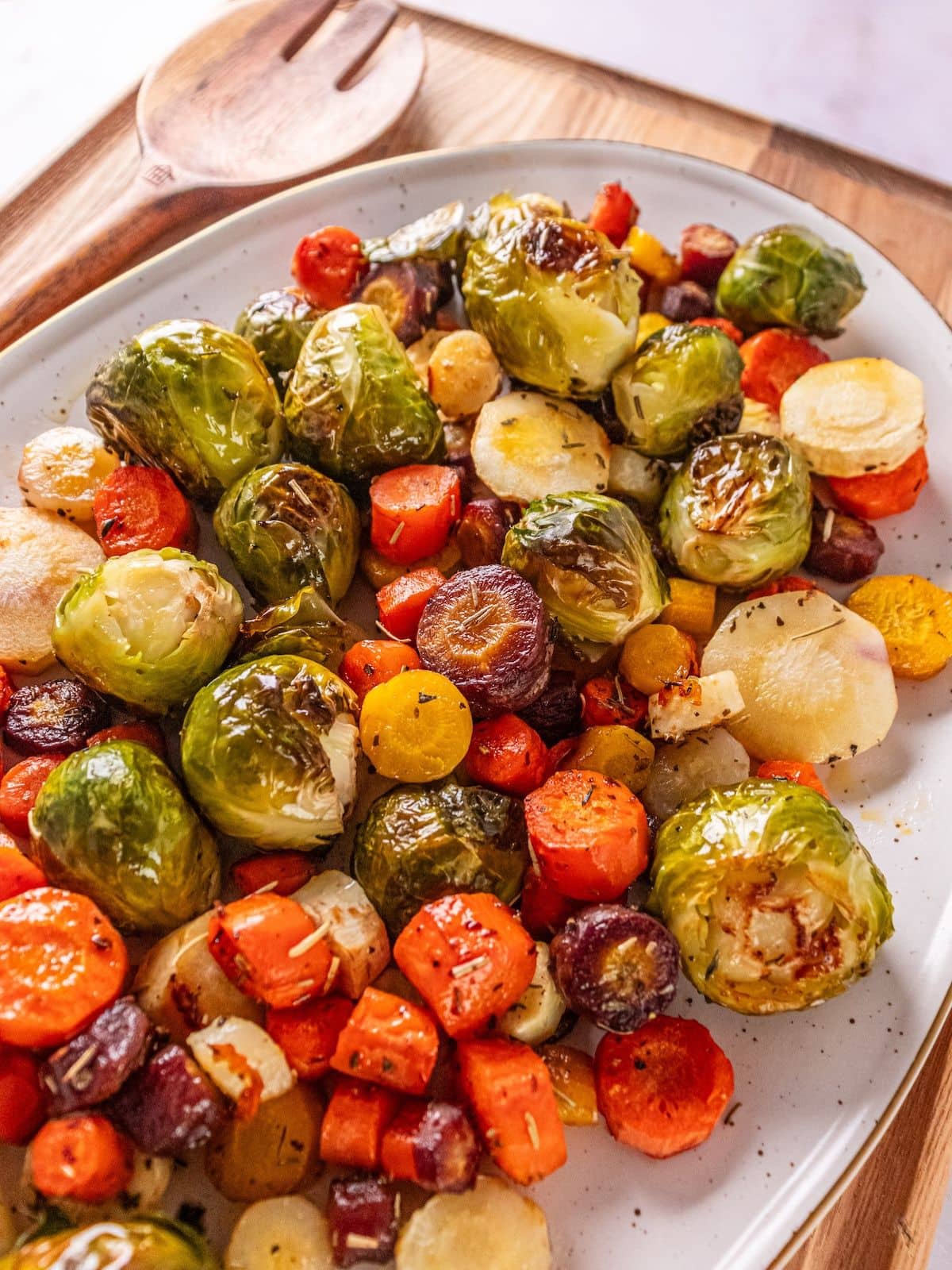 Roasted winter vegetables on a serving platter.