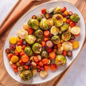 Roasted winter vegetables on a serving platter.