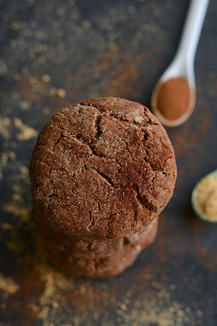 These Paleo Salted Gingerbread Cookies are flavored with molasses and warm spices. Lightly sweetened, they are a delicious addition to your holiday baking! Gluten Free + Paleo + Vegan