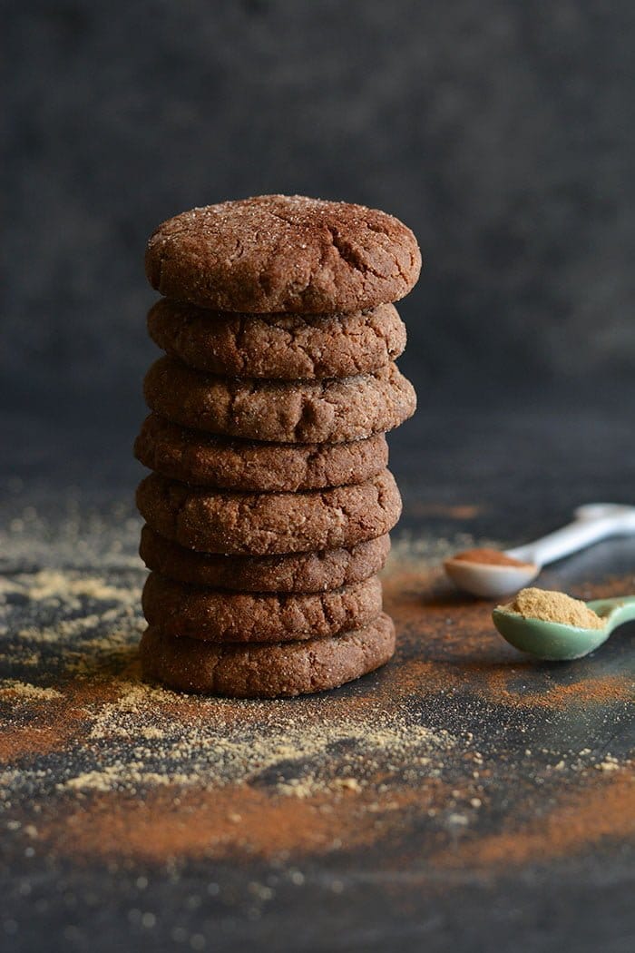 These Paleo Salted Gingerbread Cookies are flavored with molasses and warm spices. Lightly sweetened, they are a delicious addition to your holiday baking! Gluten Free + Paleo + Vegan