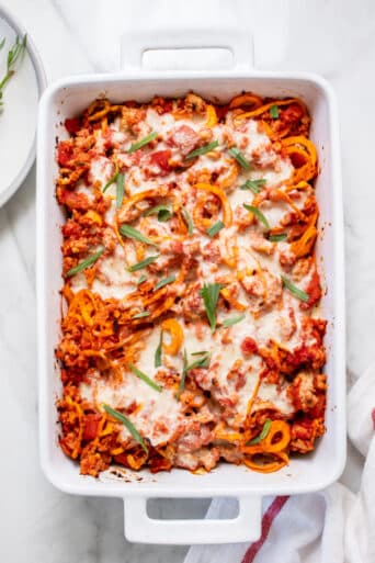 Paleo Turkey Sweet Potato Casserole is protein and veggie packed with a dairy free sauce.