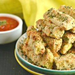 Super Easy Baked Zucchini Parmesan Fries, a healthy appetizer or side dish!