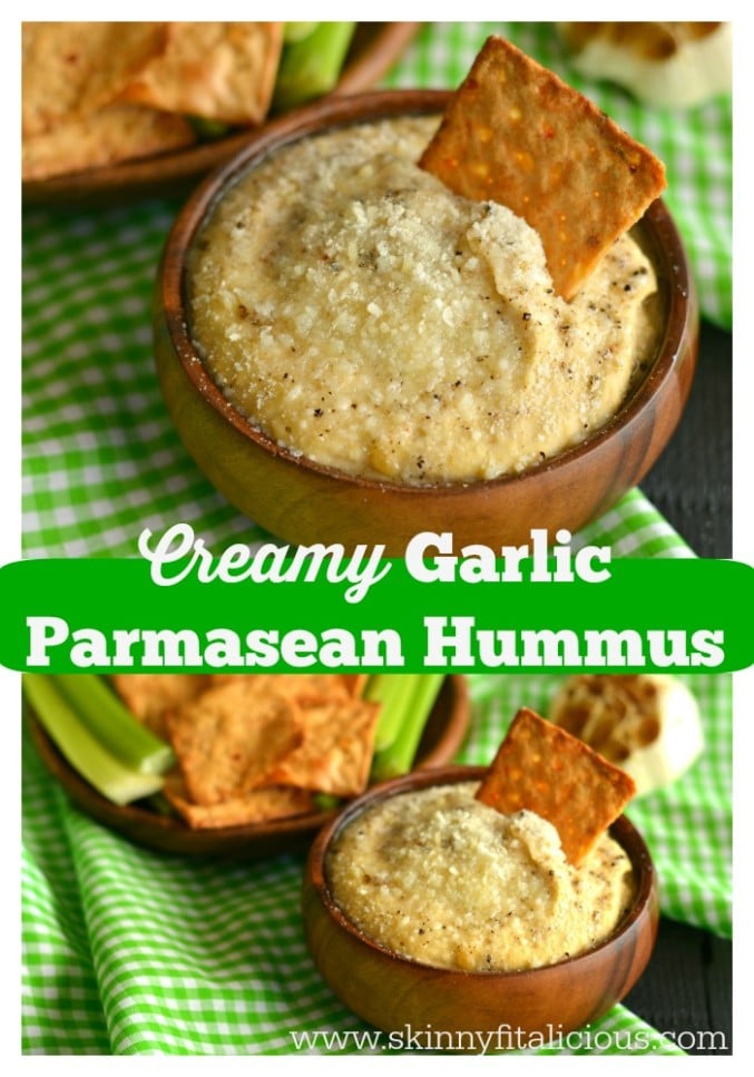 This roasted Garlic Parmesan Hummus is silky smooth, the creamiest hummus you will ever have! Layered with nutty flavors and loaded with garlic and pepper this dip has a flavorful kick. Your every day hummus jazzed up that will leave you begging for more!