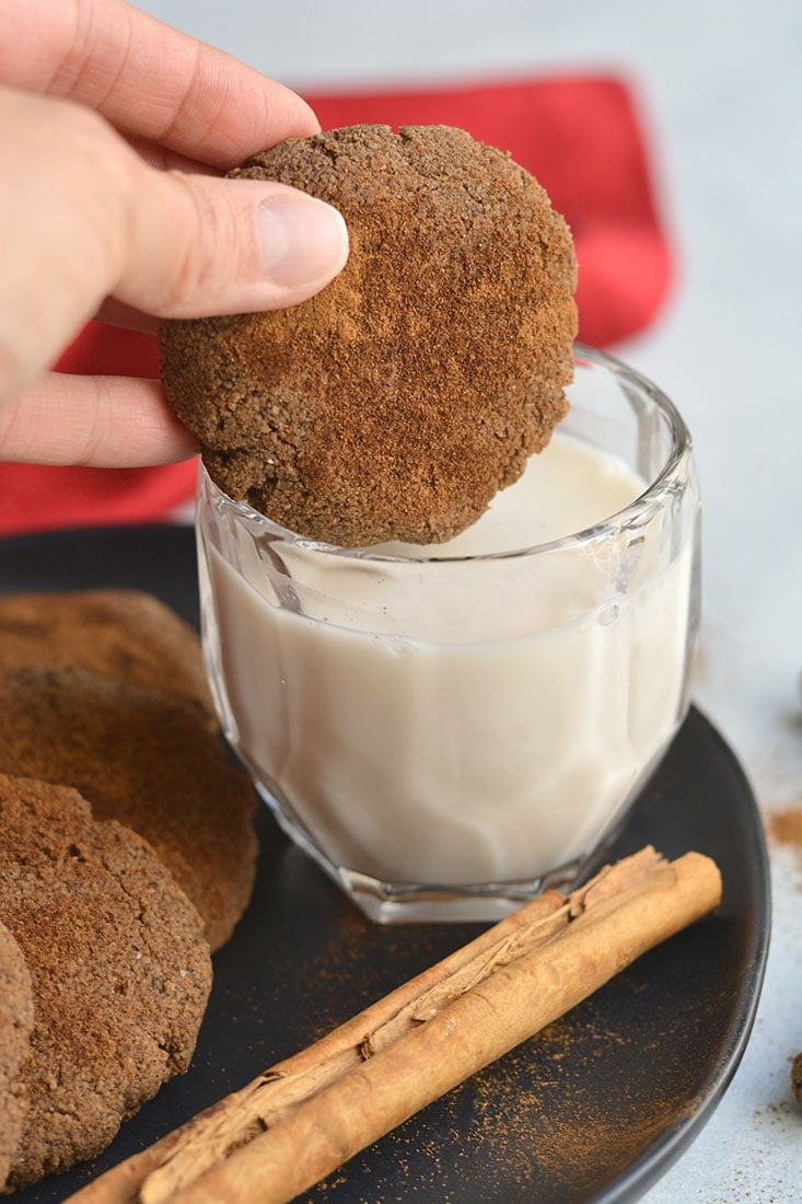 Grain Free Cinnamon Cookies! Laced with cinnamon, cloves and molasses, these chewy and delightful cookies are low in calories, easily customizable and quick to make. An anytime treat you can enjoy guilt free! Paleo + Gluten Free + Low Calorie