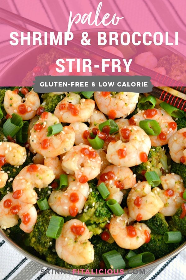 Shrimp & Broccoli Stir Fry is a quick, easy and healthy dinner you can make in under 20 minutes that's only 241 calories. A mouthwatering, one skillet meal great for a busy day! Gluten Free + Low Calorie