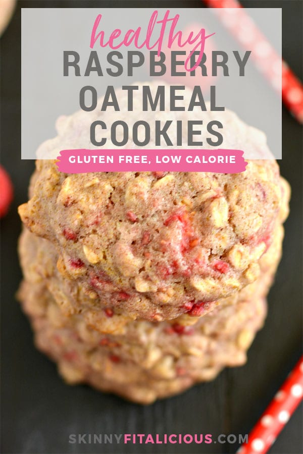 These soft and chewy Healthy Raspberry Oatmeal Cookies are loaded with whole grains and dancing with raspberries. With no refined sugar, these charming goodies make an irresistible treat! Gluten Free + Low Calorie