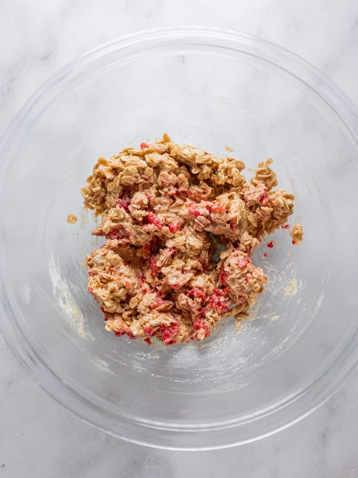 Raspberries added to the mixture.