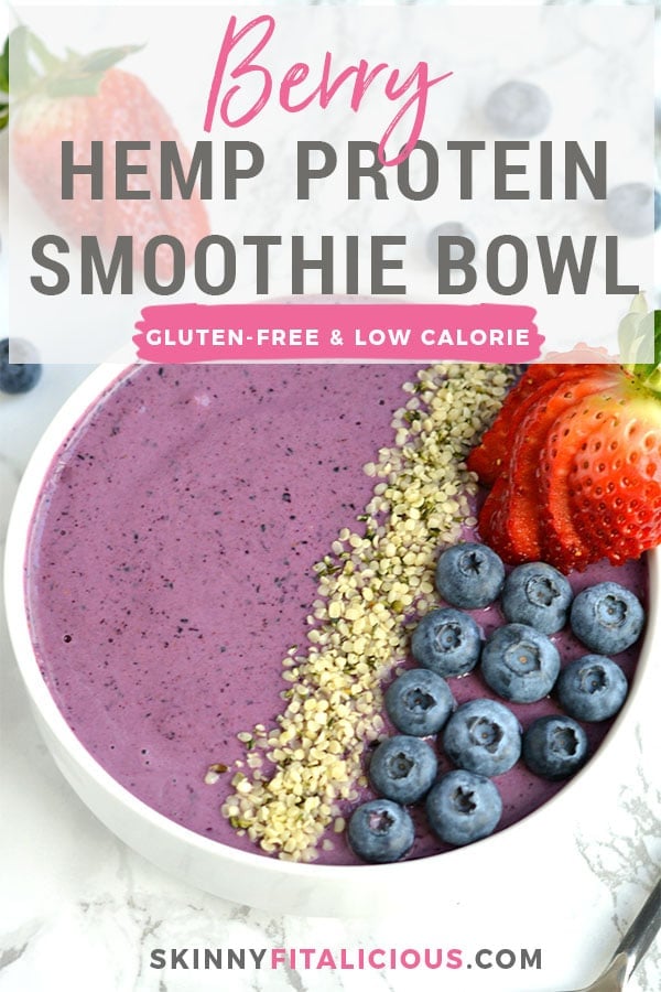 Wake up to a creamy Berry Hemp Smoothie Bowl laced with sweet berries, Greek yogurt and hemp protein powder! This gluten free smoothie bowl is a nutritious and refreshing meal or snack for warm weather and great for post workout recovery! 