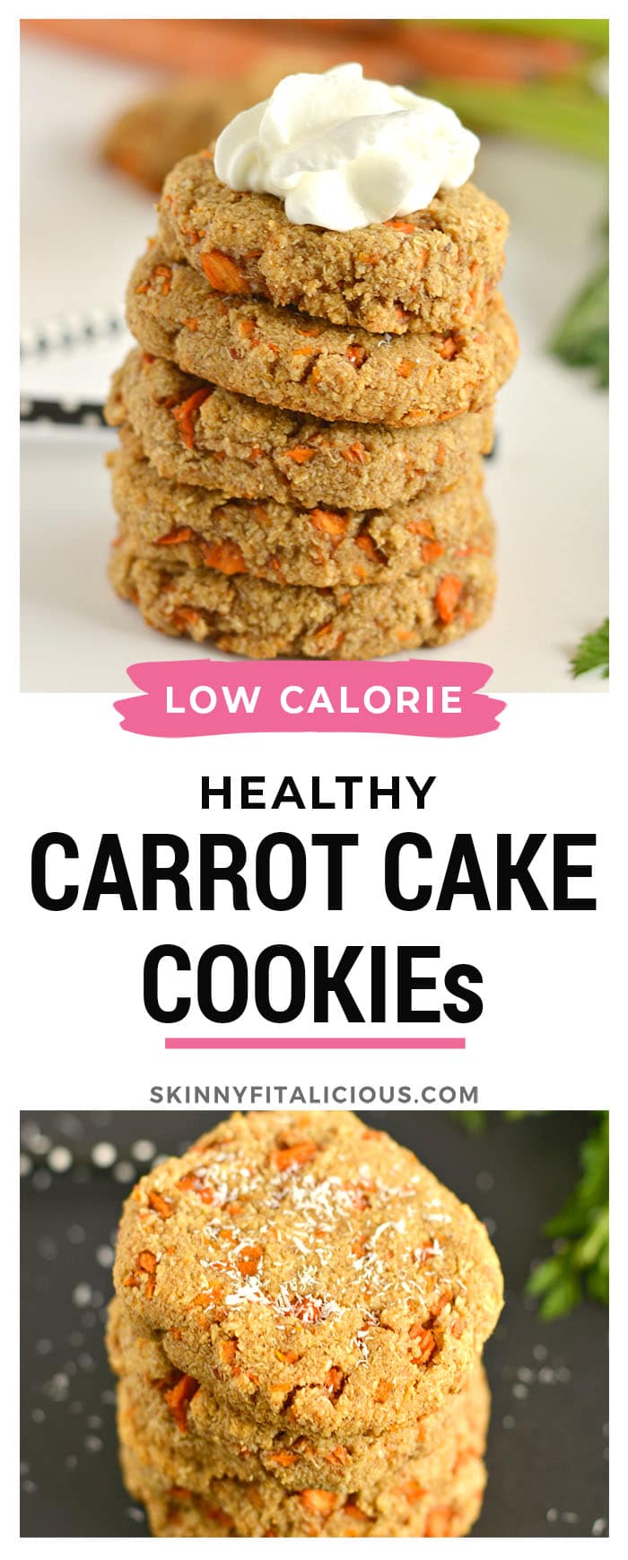 Paleo Carrot Cake Cookies taste like carrot cake and take just 15 minutes to make! Made with almond flour, carrots, coconut and cinnamon and no no refined oil or sugar these cookies are grain free, gluten free, Paleo and Vegan with a low calorie option too. 