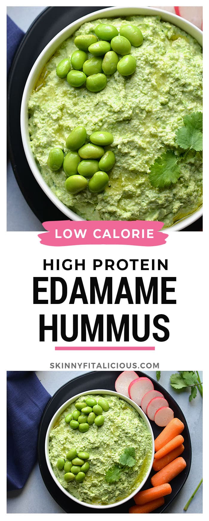 Edamame Hummus made with 4 ingredients. A simple, high protein snack made in a blender with Greek yogurt and fresh herbs. A healthy, gluten free protein packed snack for any day of the week! Gluten Free + Low Calorie 