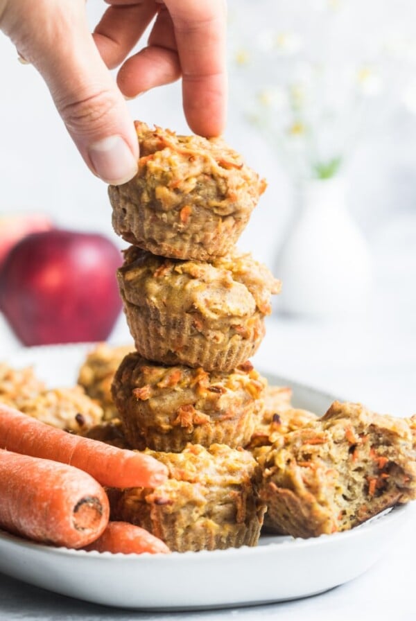 Healthy Carrot Apple Flax Muffins are made low calorie, gluten free and dairy free with nutrient dense ingredients.