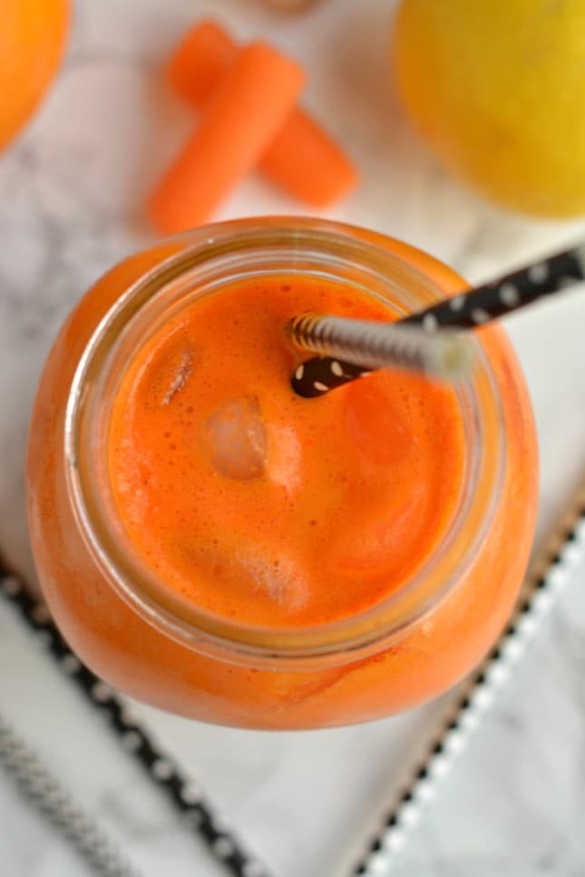 Boost your immune system with an Orange Carrot Ginger Juice packed with healthy citrus and carrots. This juice has tons of flavor, a zing of tartness and is full of nourishment. The perfect juice to spring clean your diet!