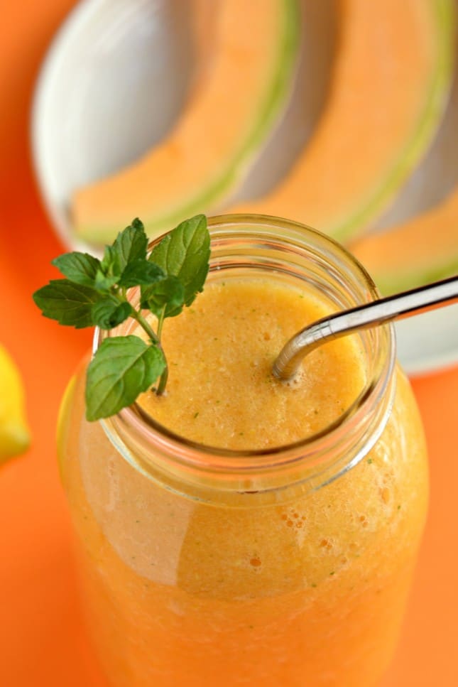 This Cantaloupe Mint Citrus Smoothie is bursting with orange, citrus and vibrant mint flavors. The perfect HEALTHY light refresher for a hot day!