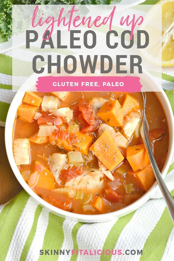 This Manhattan Cod Chowder is a lighter alternative to its traditional creamy version. An exquisite Spring soup made with simple & nutritious ingredients that cooks in less than 30 minutes. A guaranteed crowd pleaser! Gluten Free + Low Calorie + Paleo