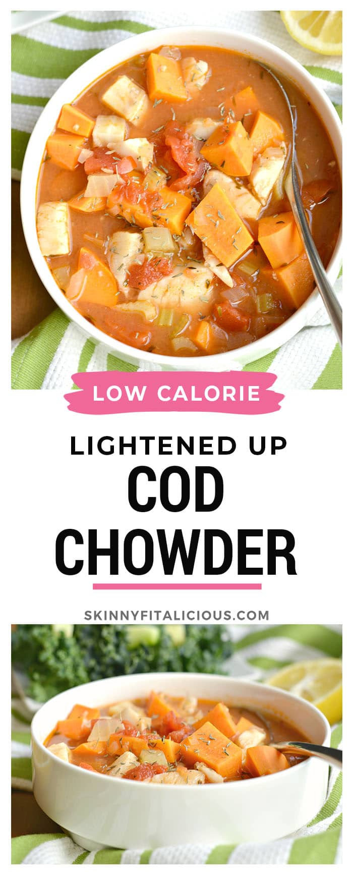 This Manhattan Cod Chowder is a lighter alternative to its traditional creamy version. An exquisite Spring soup made with simple and nutritious ingredients that cooks in less than 30 minutes. A guaranteed crowd pleaser! Gluten Free + Low Calorie + Paleo