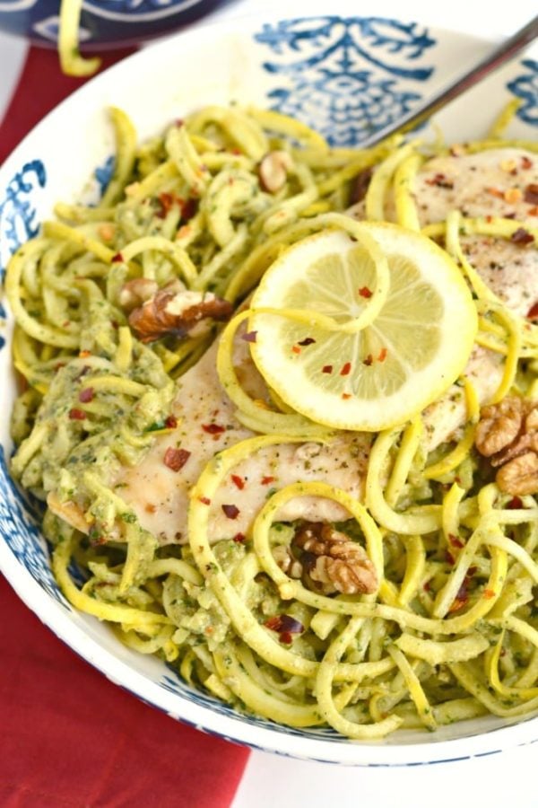 Walnut Pesto Chicken Summer Squash {GF, Low Cal, Paleo} Skinny