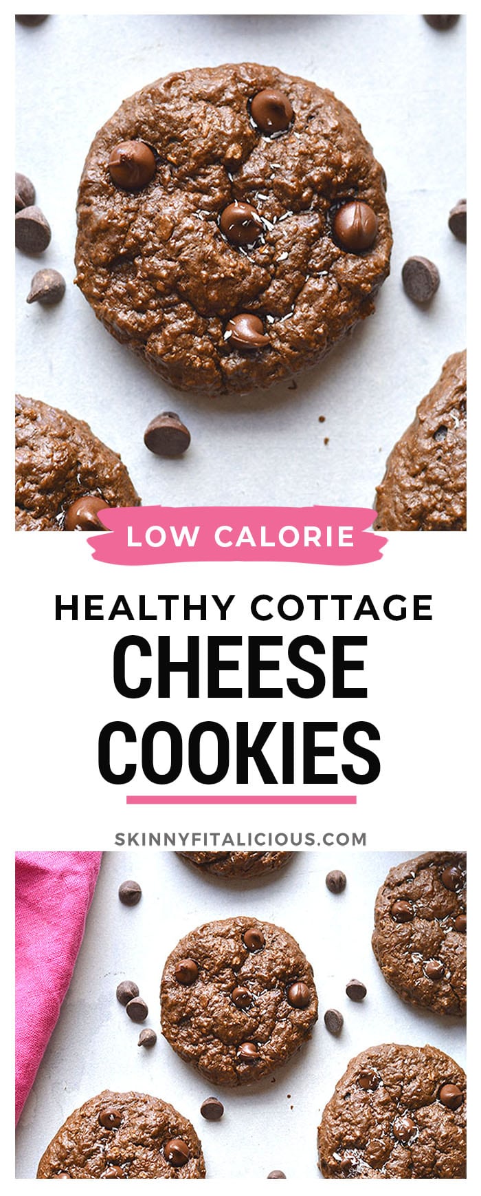 Chocolate Cottage Cheese Cookies are low calorie, rich and fudgy! These mouthwatering cookies are unsuspectingly delicious, gluten free and healthy. A high protein cookie that is balanced in nutrition. Gluten Free + Low Calorie